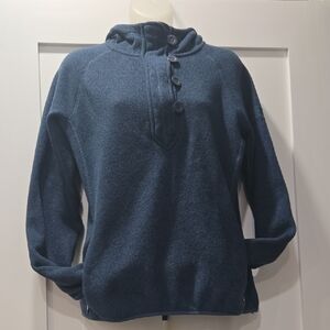 The North Face Dark Teal Fleece Pullover With Hood, 1/2 Zipper with 4 Buttons